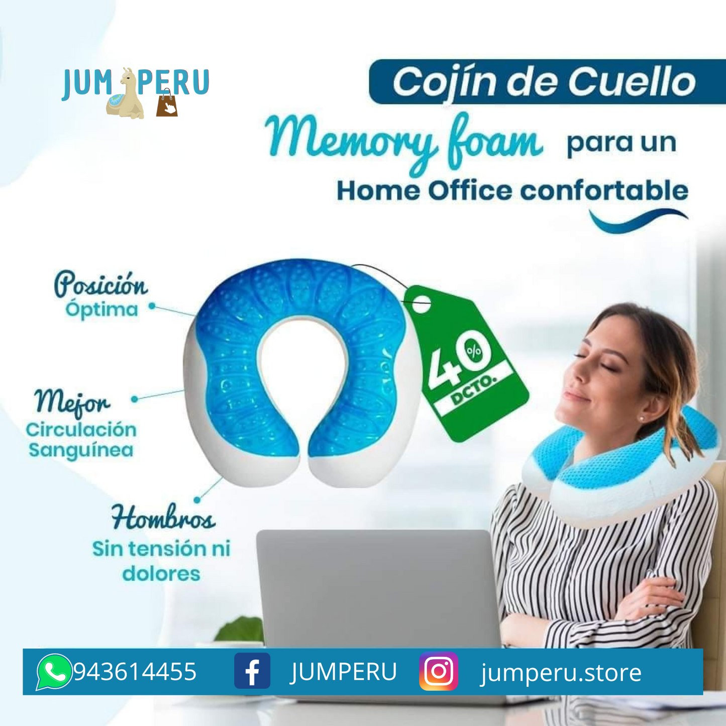 Cojin Ortopédica Cervical con Gel y Funda, para El Hogar, Oficina O Viajar