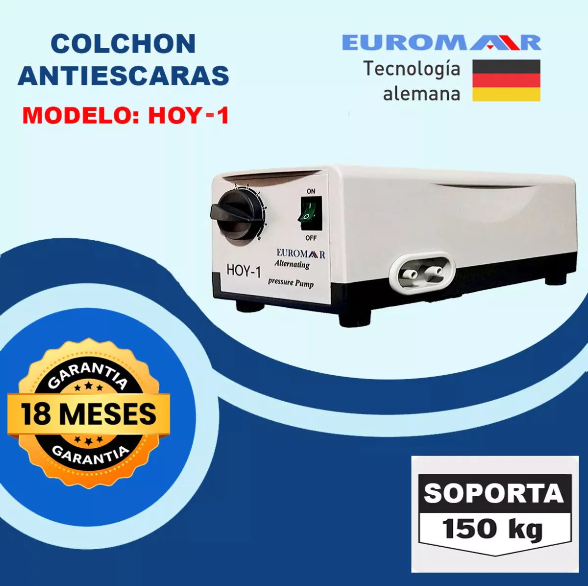 Colchón Antiescaras con Motor de Presión Alterna Resistente hasta 150 kg